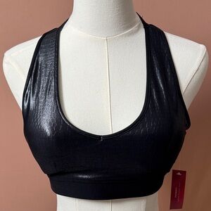 Carbon38 Black Crocodile Textured Sports Bra